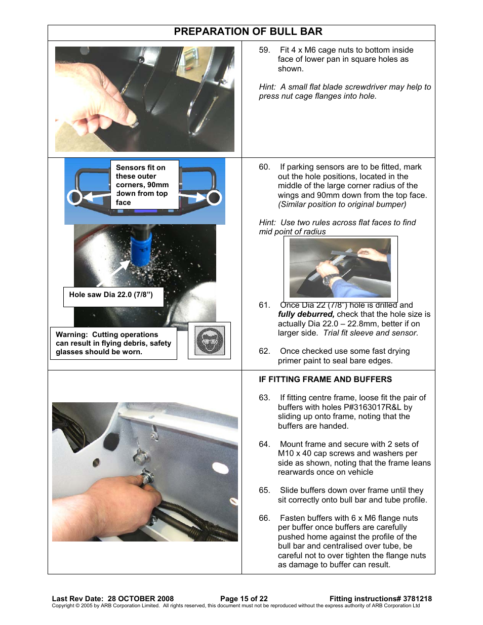 Preparation of bull bar | ARB 3915040 User Manual | Page 15 / 22