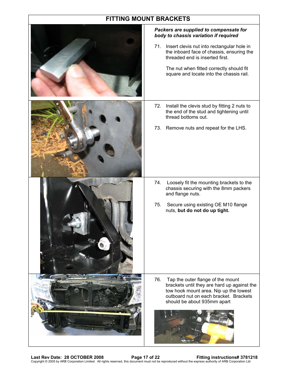Fitting mount brackets | ARB 3915040 User Manual | Page 17 / 22