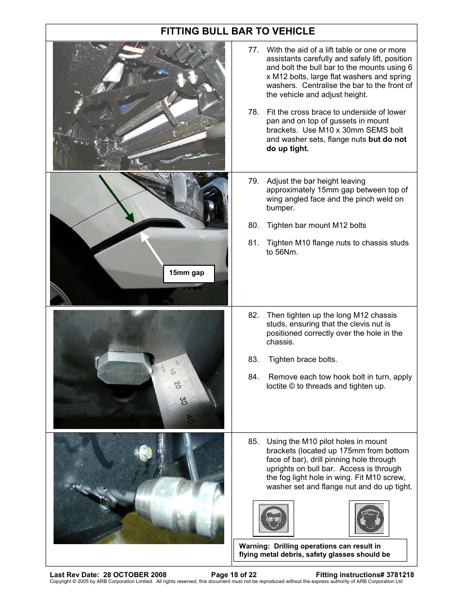 Fitting bull bar to vehicle | ARB 3915040 User Manual | Page 18 / 22