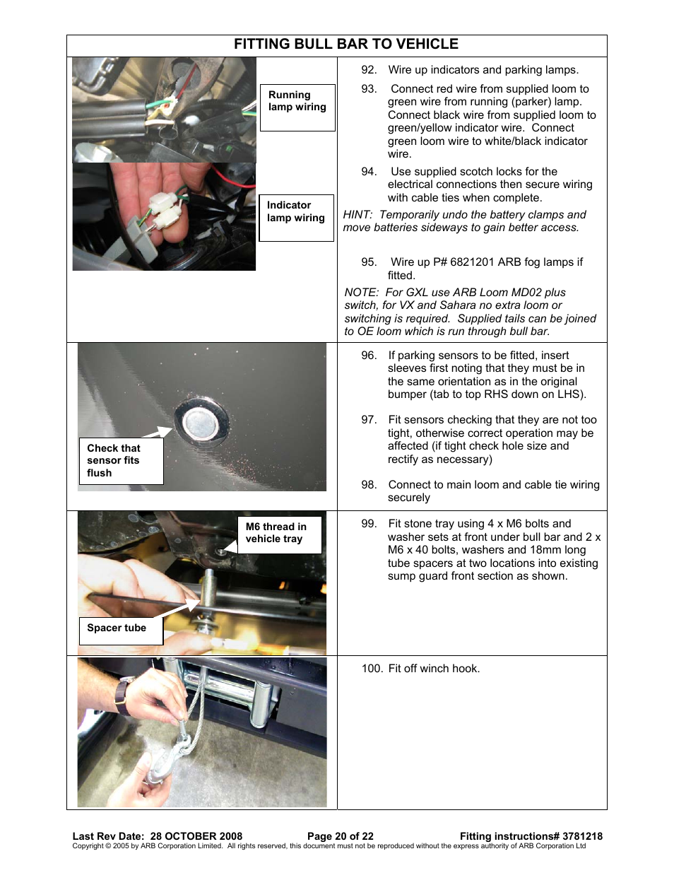 Fitting bull bar to vehicle | ARB 3915040 User Manual | Page 20 / 22