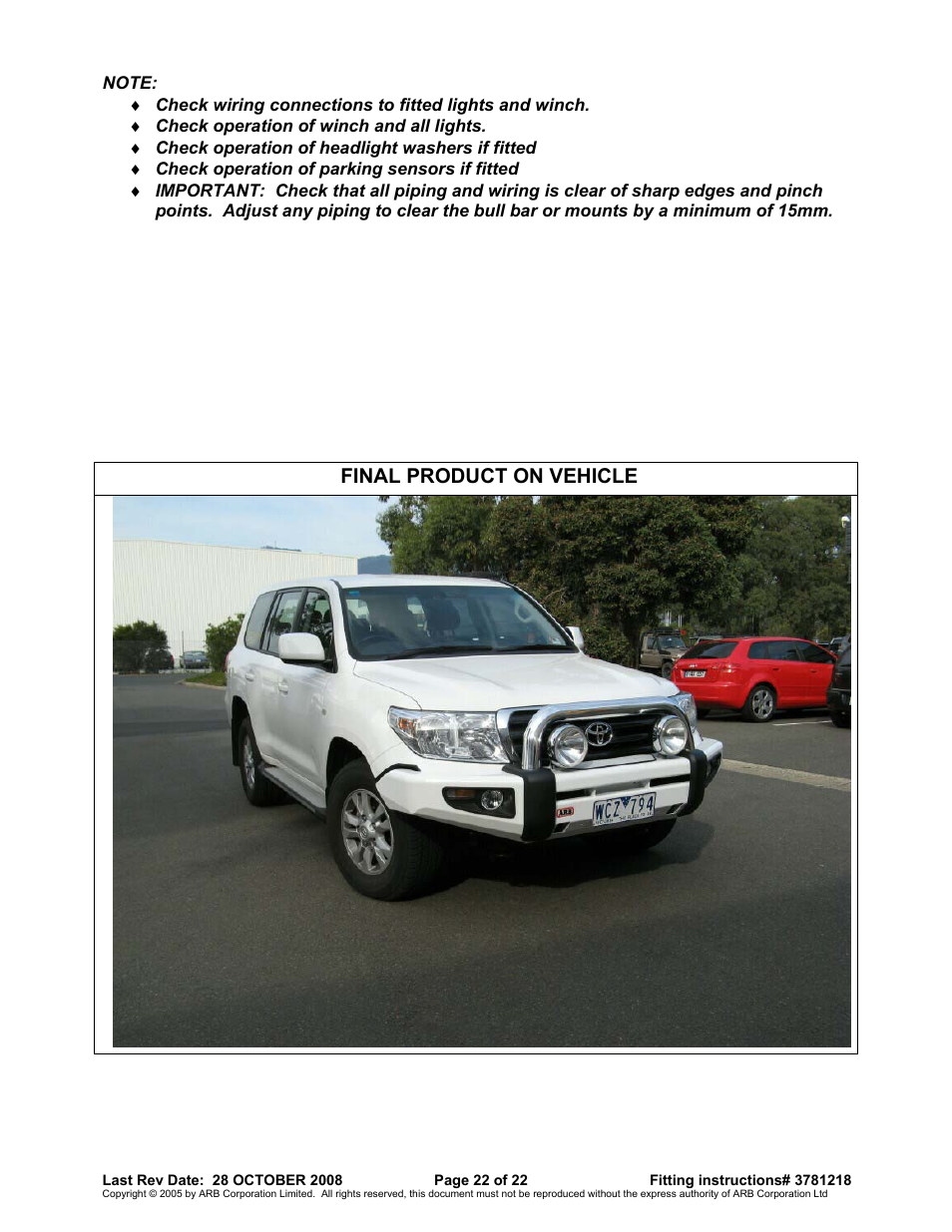 Final product on vehicle | ARB 3915040 User Manual | Page 22 / 22