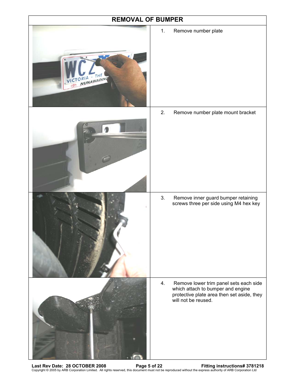 Removal of bumper | ARB 3915040 User Manual | Page 5 / 22
