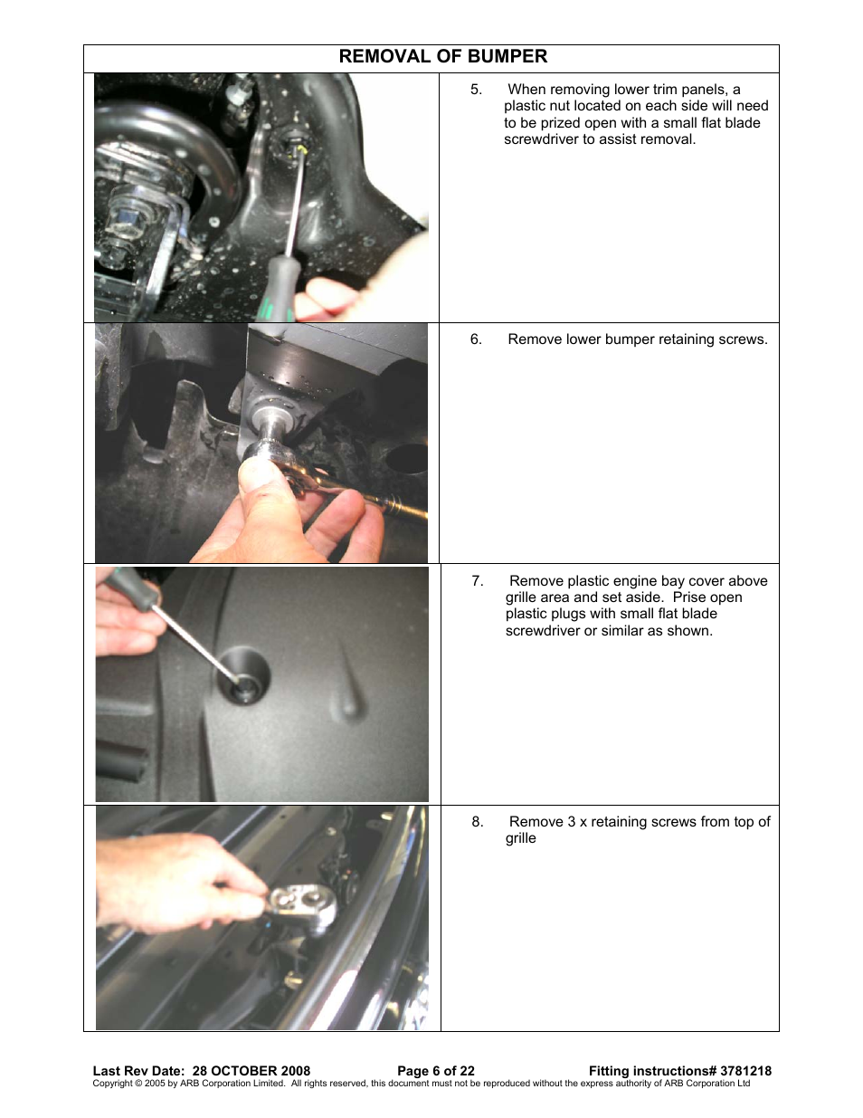 Removal of bumper | ARB 3915040 User Manual | Page 6 / 22