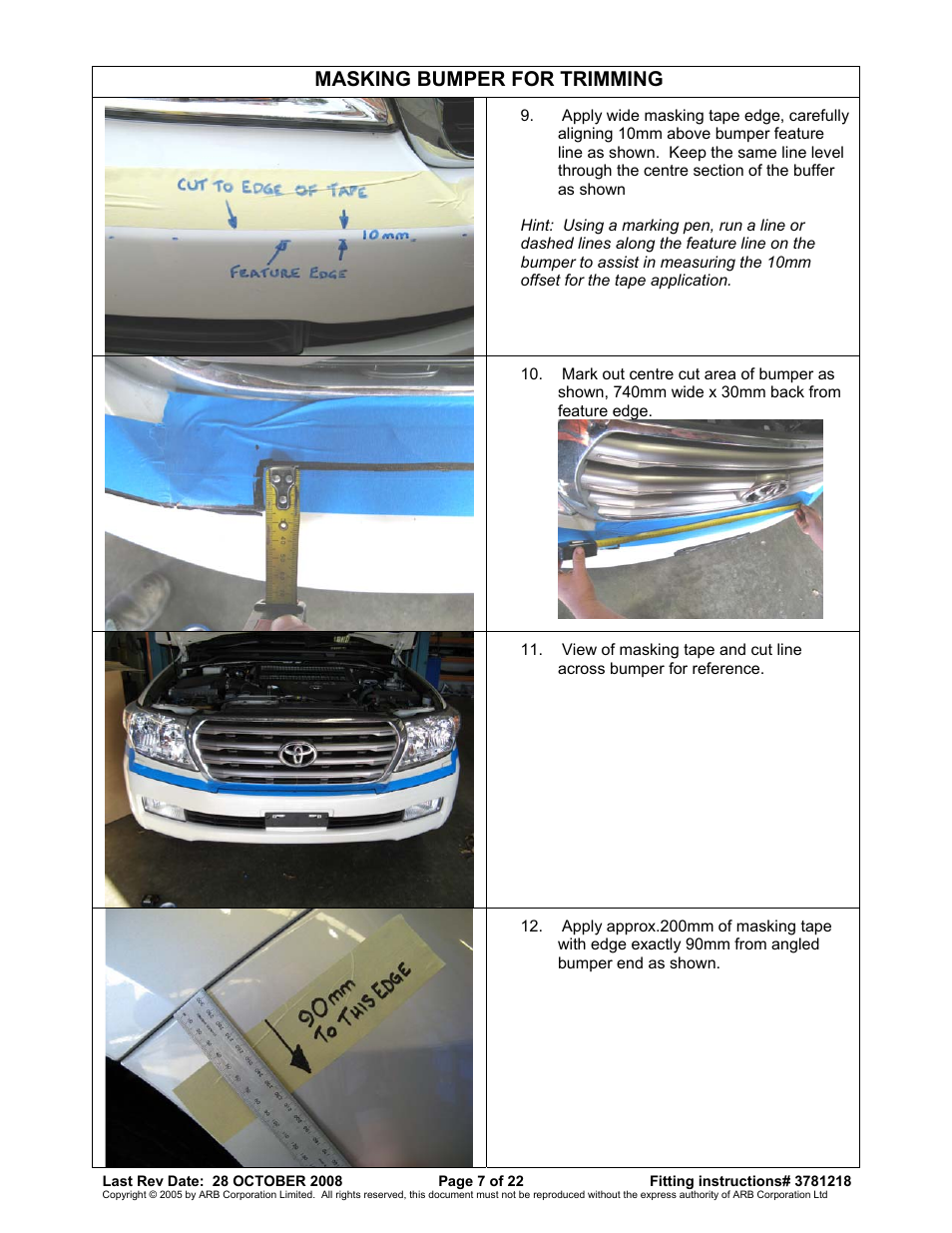 Masking bumper for trimming | ARB 3915040 User Manual | Page 7 / 22
