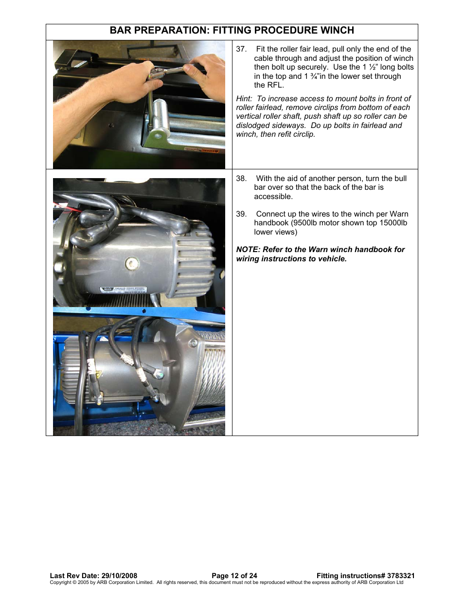 Bar preparation: fitting procedure winch | ARB 3915030 User Manual | Page 12 / 24