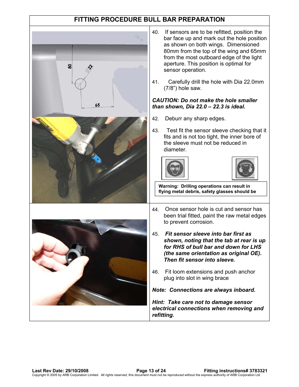 Fitting procedure bull bar preparation | ARB 3915030 User Manual | Page 13 / 24