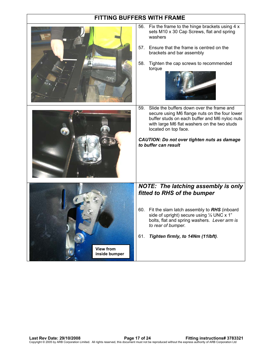 Fitting buffers with frame | ARB 3915030 User Manual | Page 17 / 24