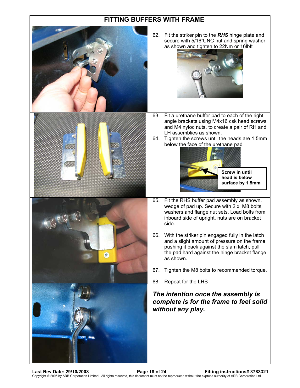 Fitting buffers with frame | ARB 3915030 User Manual | Page 18 / 24