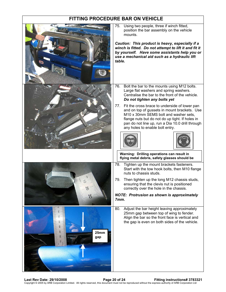 Fitting procedure bar on vehicle | ARB 3915030 User Manual | Page 20 / 24