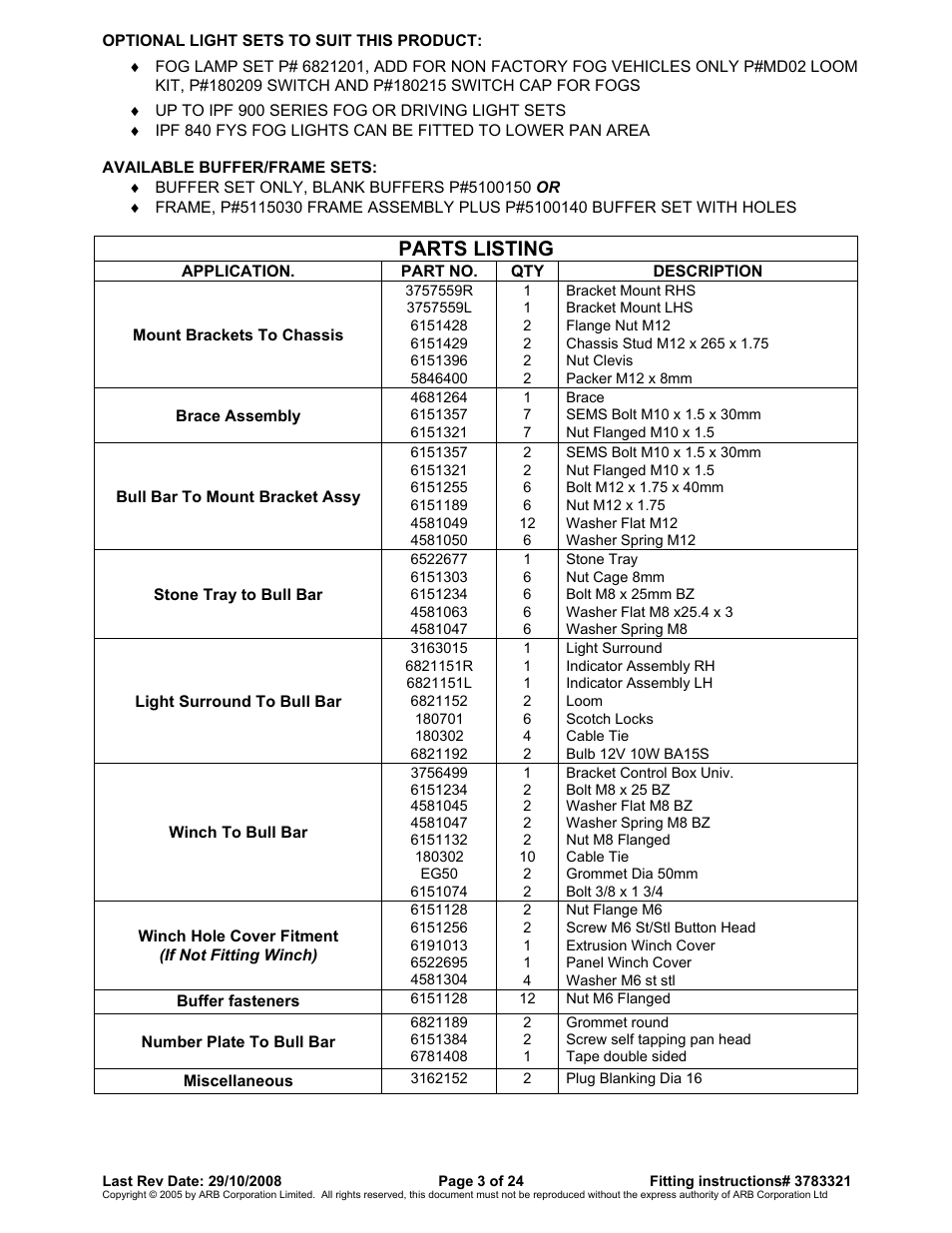 Parts listing | ARB 3915030 User Manual | Page 3 / 24