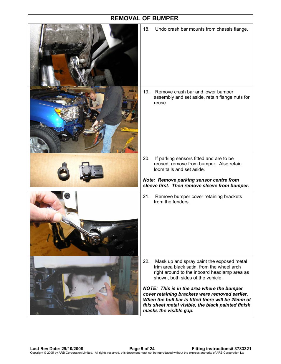 Removal of bumper | ARB 3915030 User Manual | Page 9 / 24