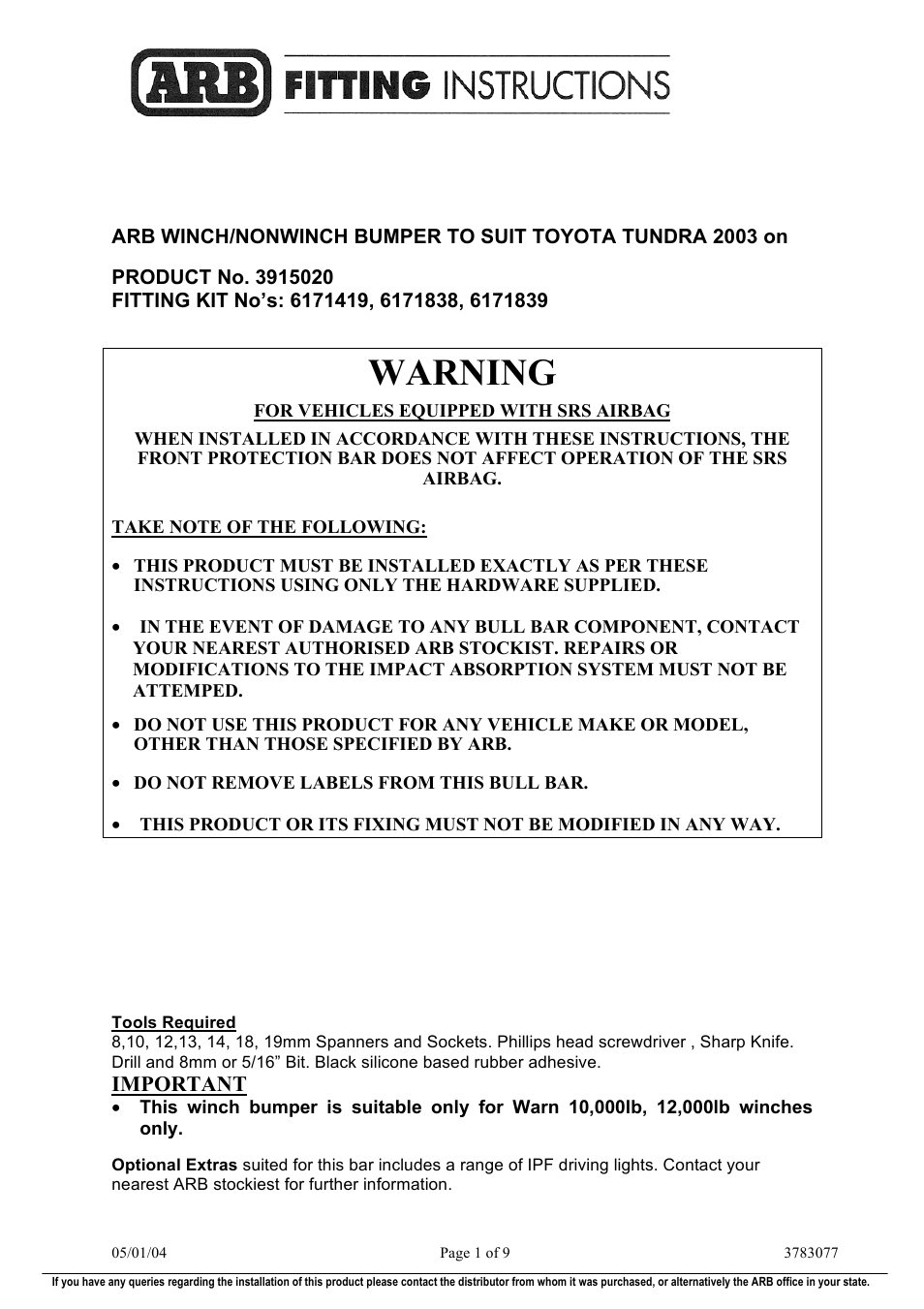 ARB 3915020 User Manual | 9 pages