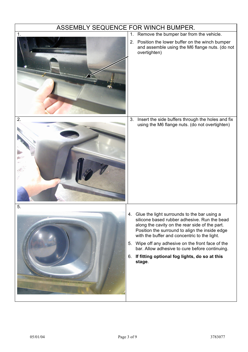 Assembly sequence for winch bumper | ARB 3915020 User Manual | Page 3 / 9