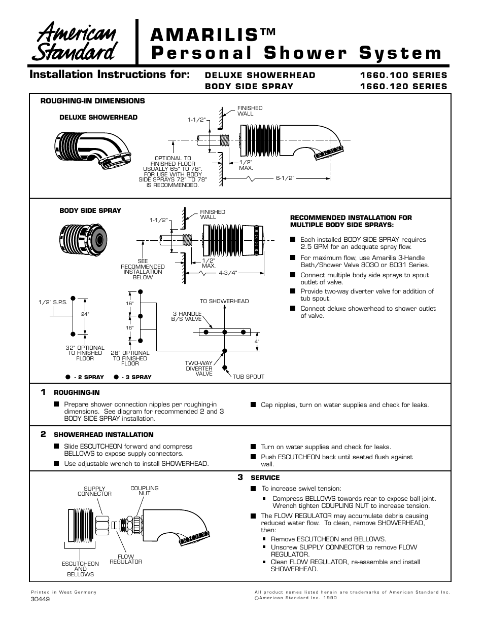 American Standard Personal Shower System 1660.100 Series User Manual | 1 page