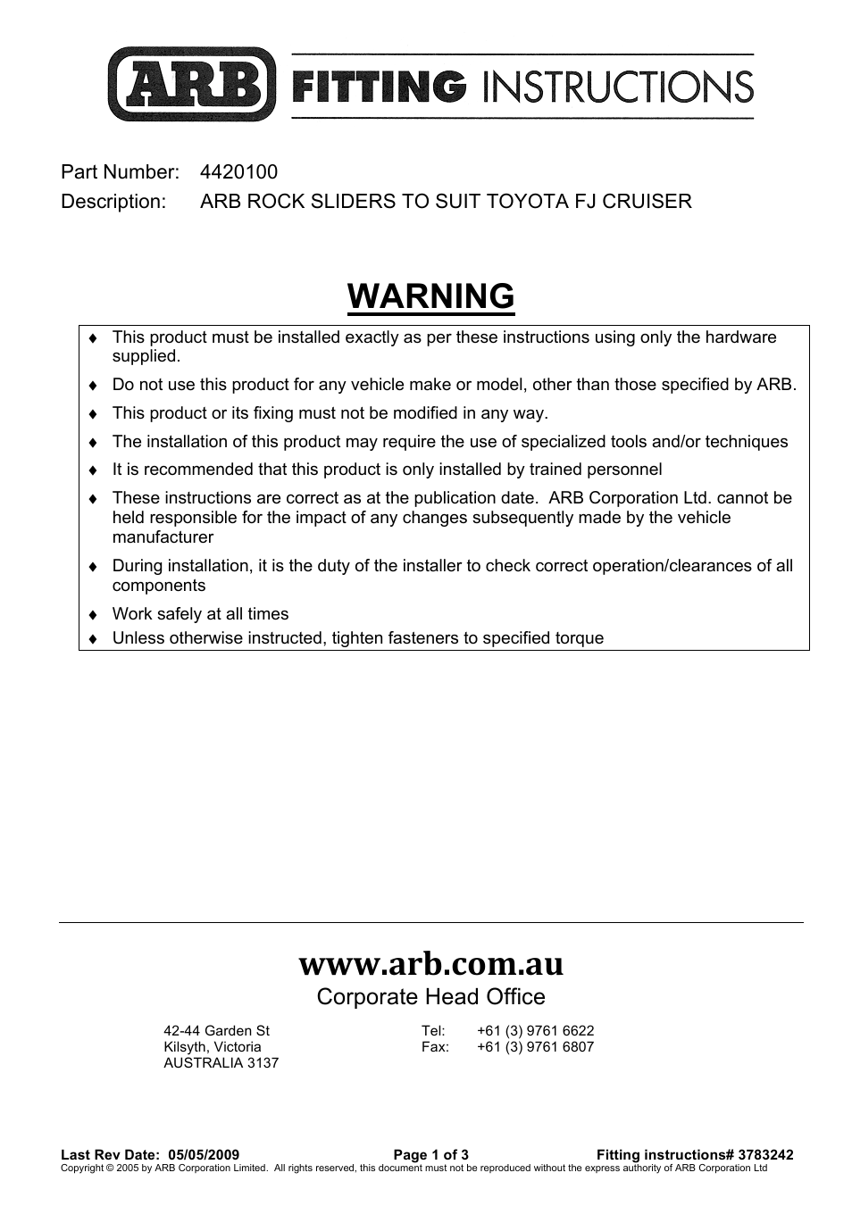 ARB 4420100 User Manual | 3 pages