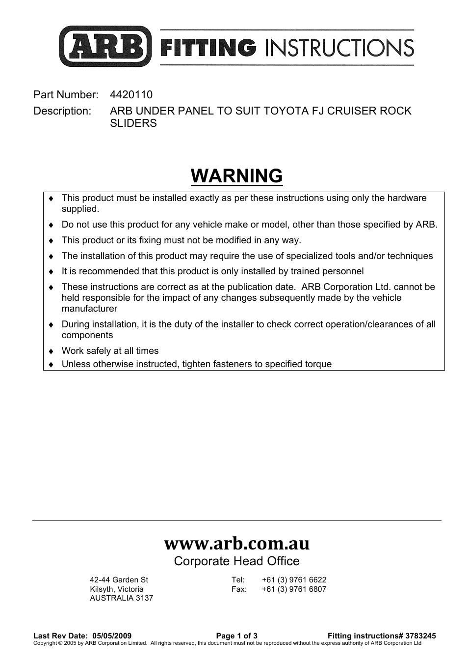 ARB 4420110 User Manual | 3 pages