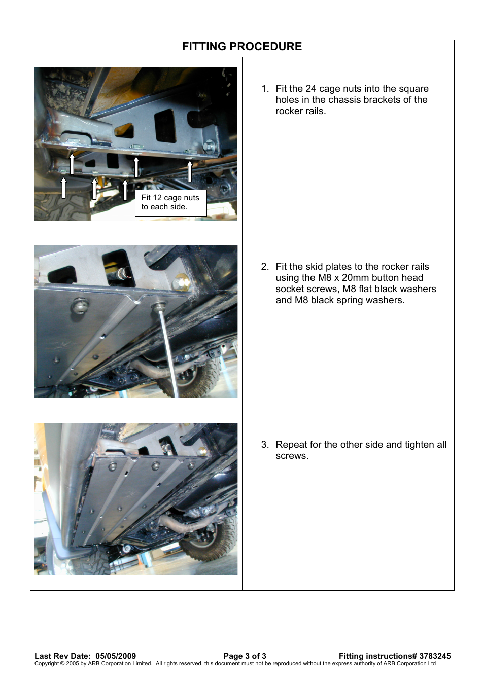 Fitting procedure | ARB 4420110 User Manual | Page 3 / 3