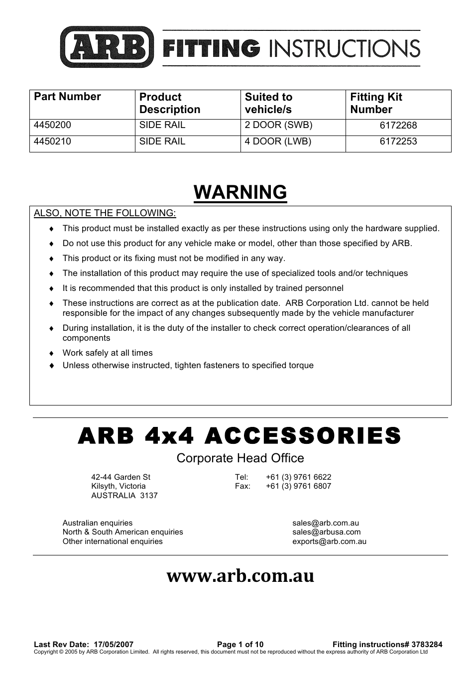 ARB 4450220 User Manual | 10 pages