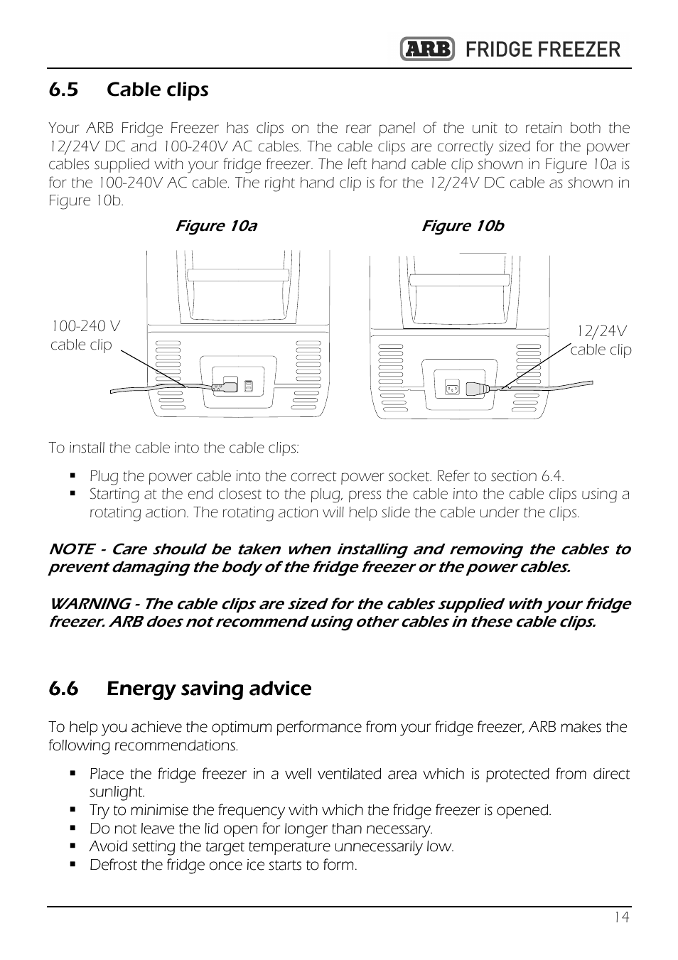 5 cable clips, 6 energy saving advice | ARB 82QT-10800782 User Manual | Page 15 / 28