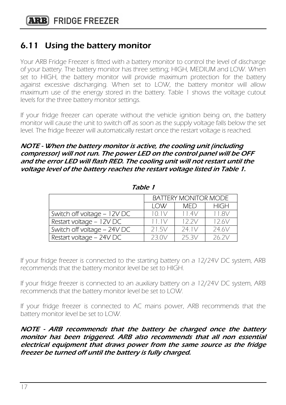 11 using the battery monitor | ARB 82QT-10800782 User Manual | Page 18 / 28