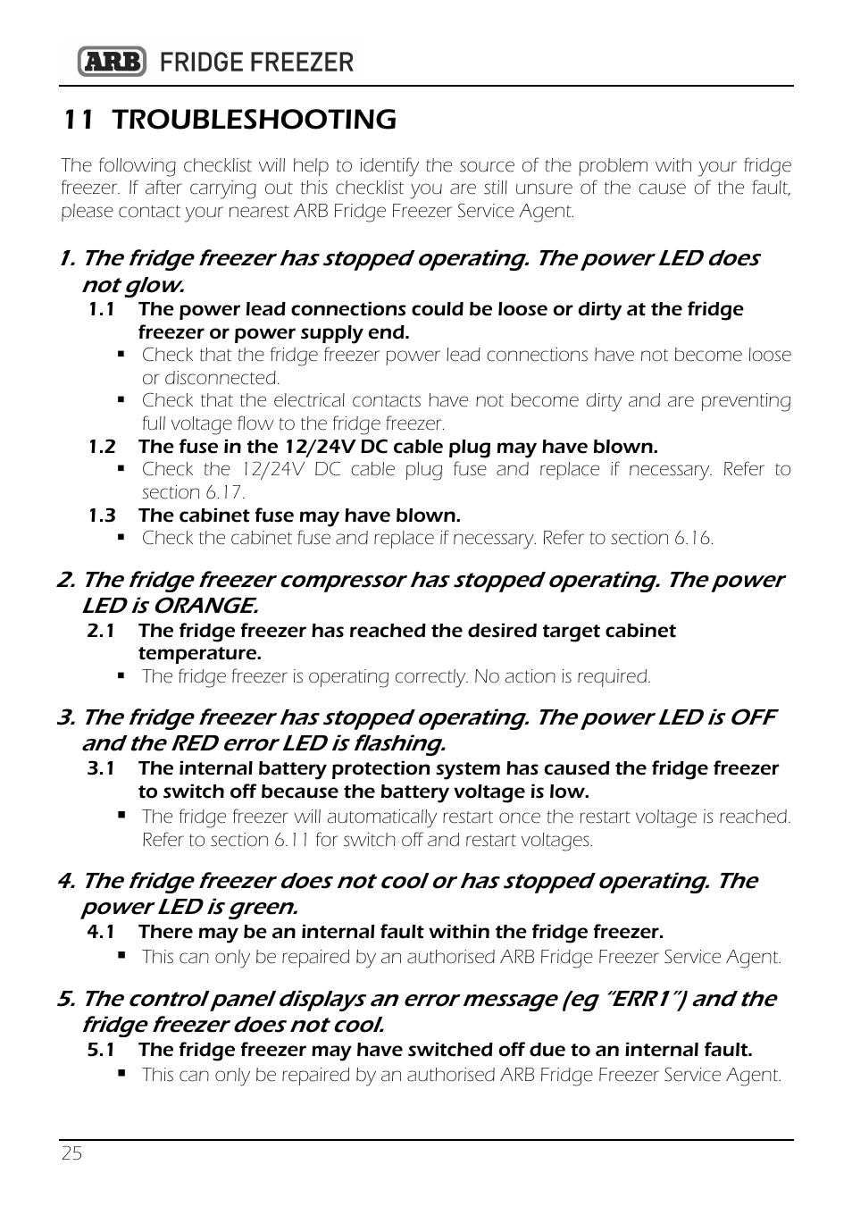 11 troubleshooting | ARB 82QT-10800782 User Manual | Page 26 / 28
