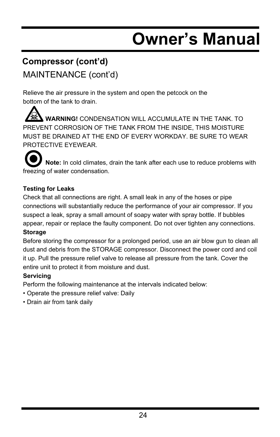 Owner’s manual | Steele Products SP-CE155QT User Manual | Page 24 / 31