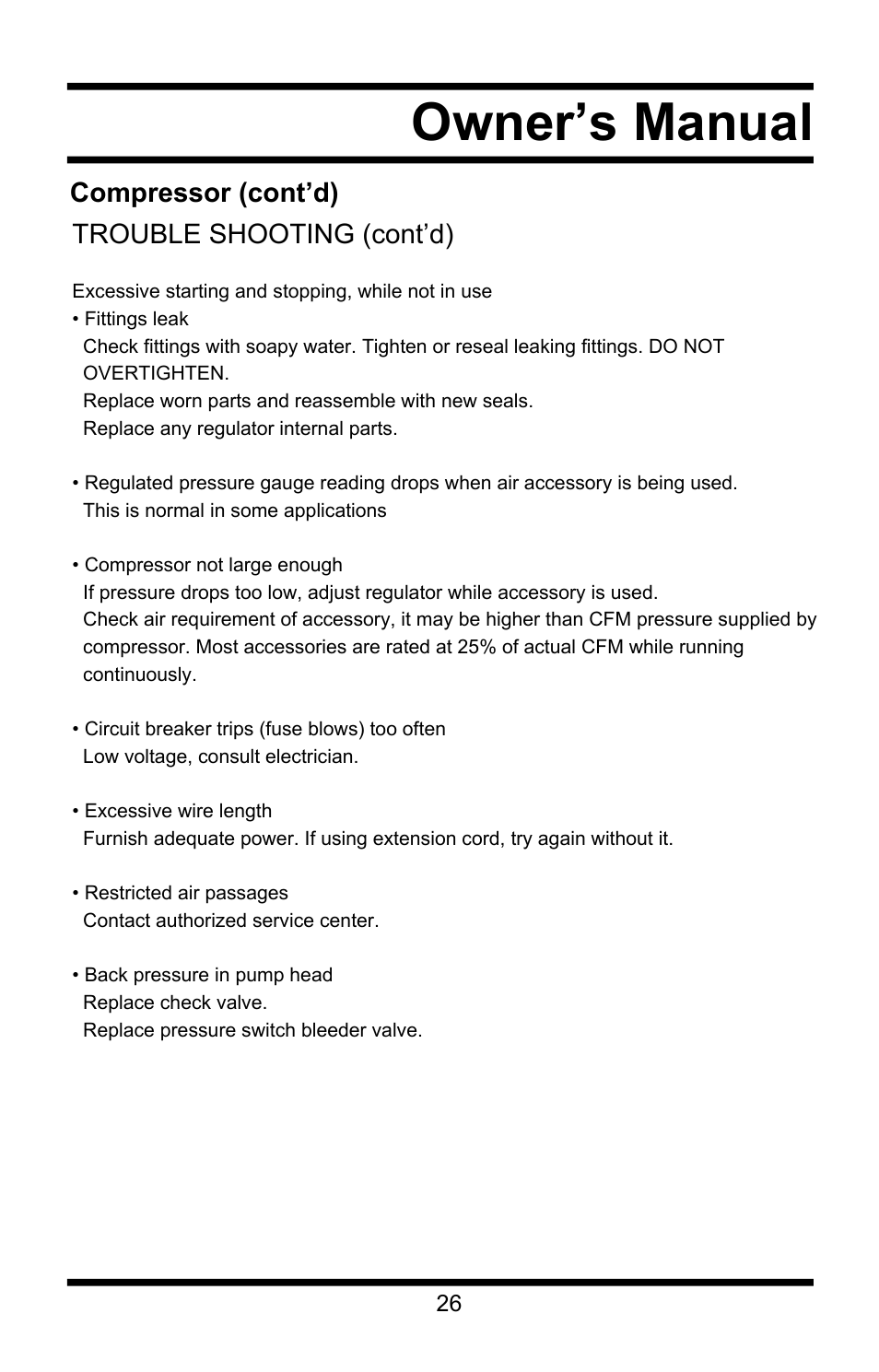 Owner’s manual | Steele Products SP-CE155QT User Manual | Page 26 / 31