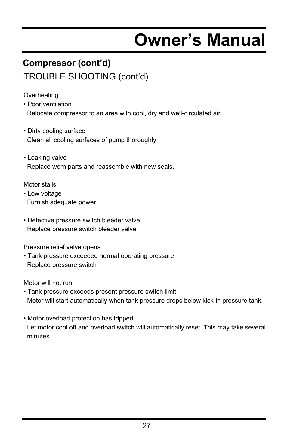 Owner’s manual | Steele Products SP-CE155QT User Manual | Page 27 / 31