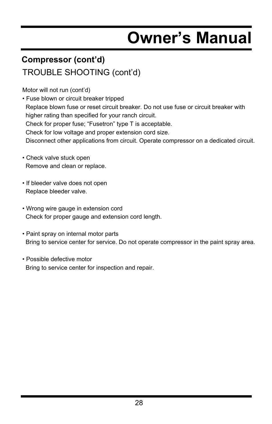 Owner’s manual | Steele Products SP-CE155QT User Manual | Page 28 / 31