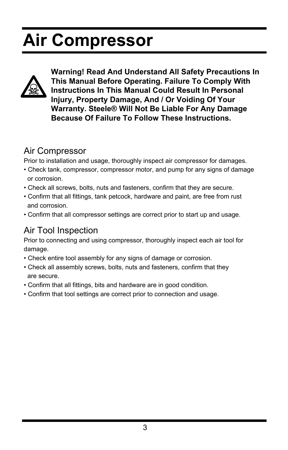 Air compressor | Steele Products SP-CE155QT User Manual | Page 3 / 31