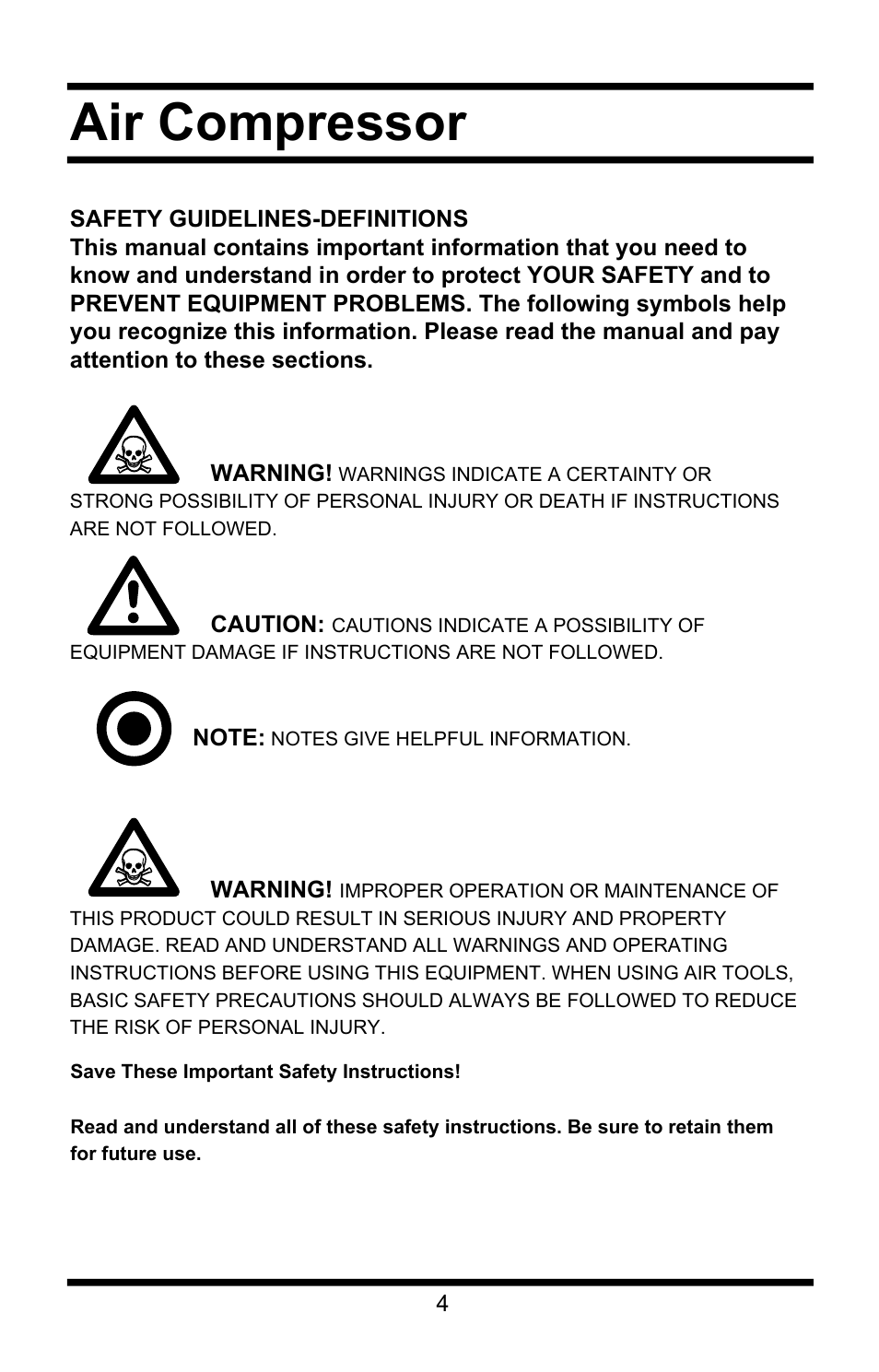 Air compressor | Steele Products SP-CE155QT User Manual | Page 4 / 31
