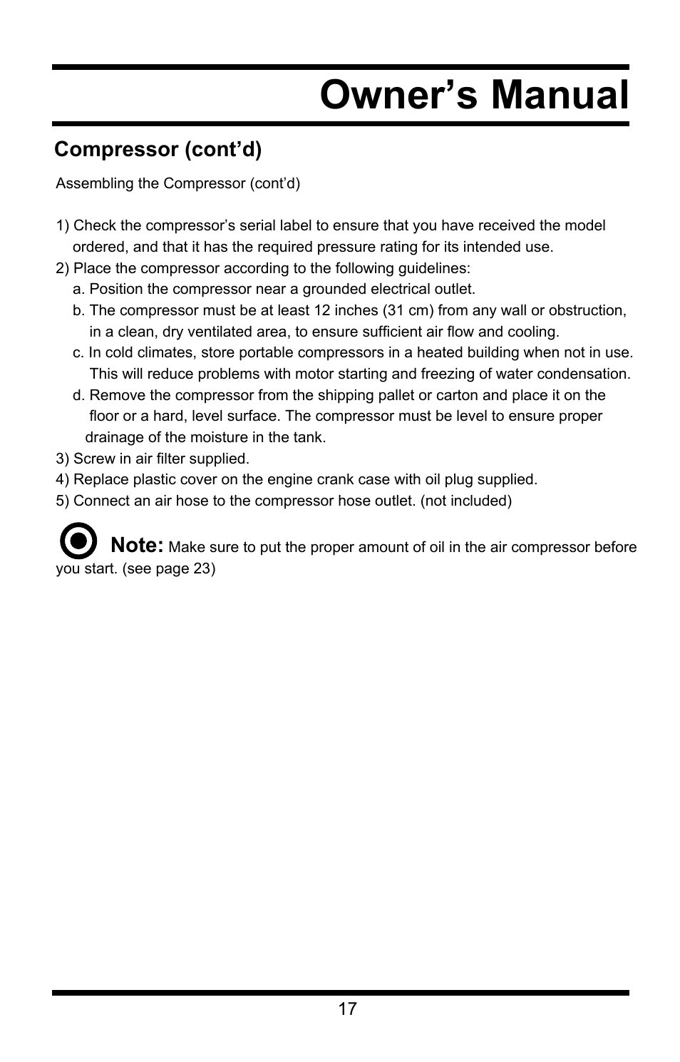 Owner’s manual | Steele Products SP-CE355AT User Manual | Page 17 / 32