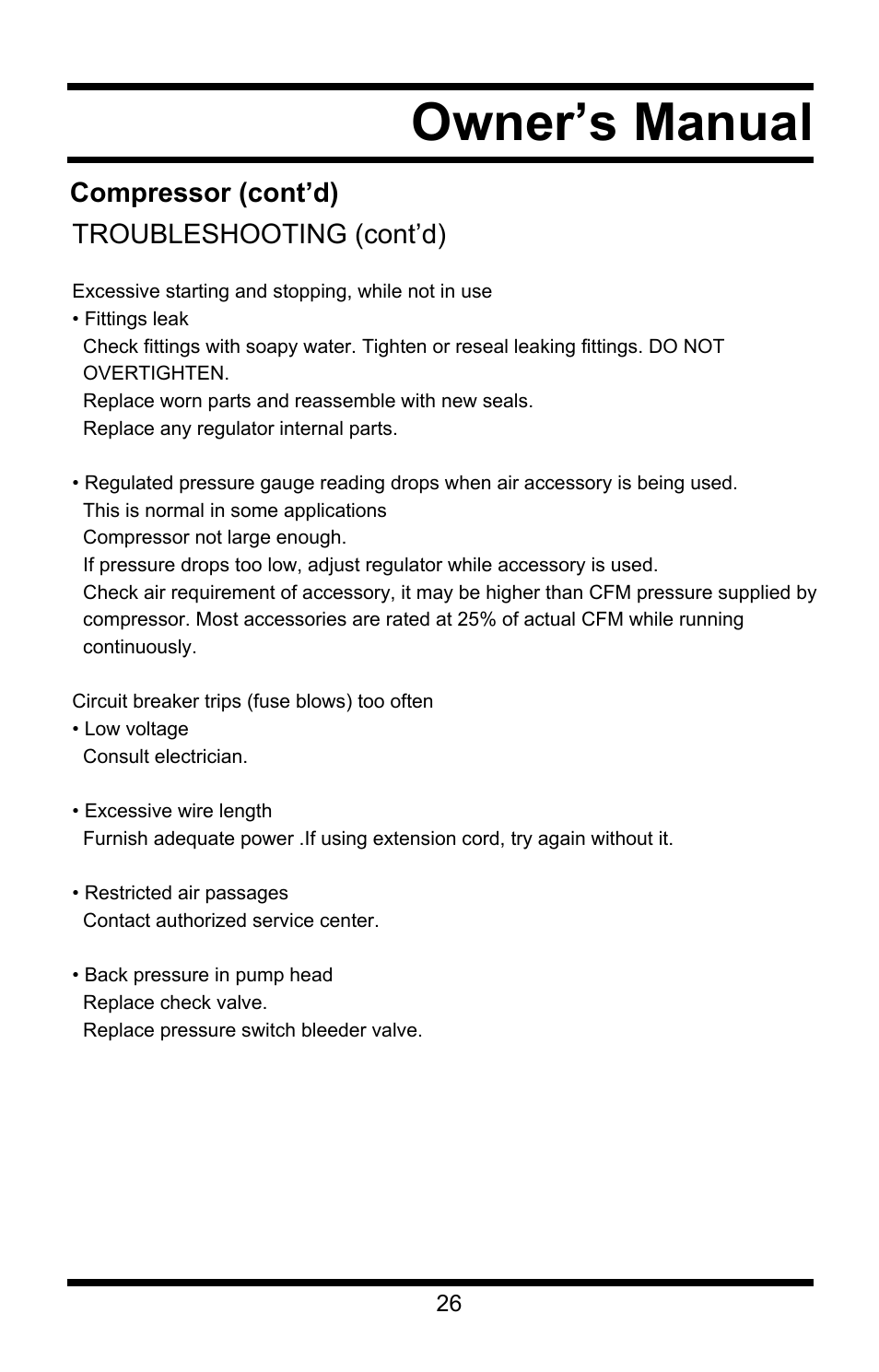 Owner’s manual | Steele Products SP-CE355AT User Manual | Page 26 / 32