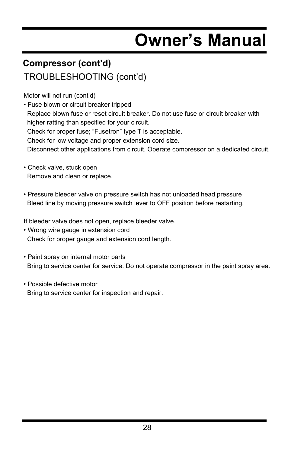 Owner’s manual | Steele Products SP-CE355AT User Manual | Page 28 / 32
