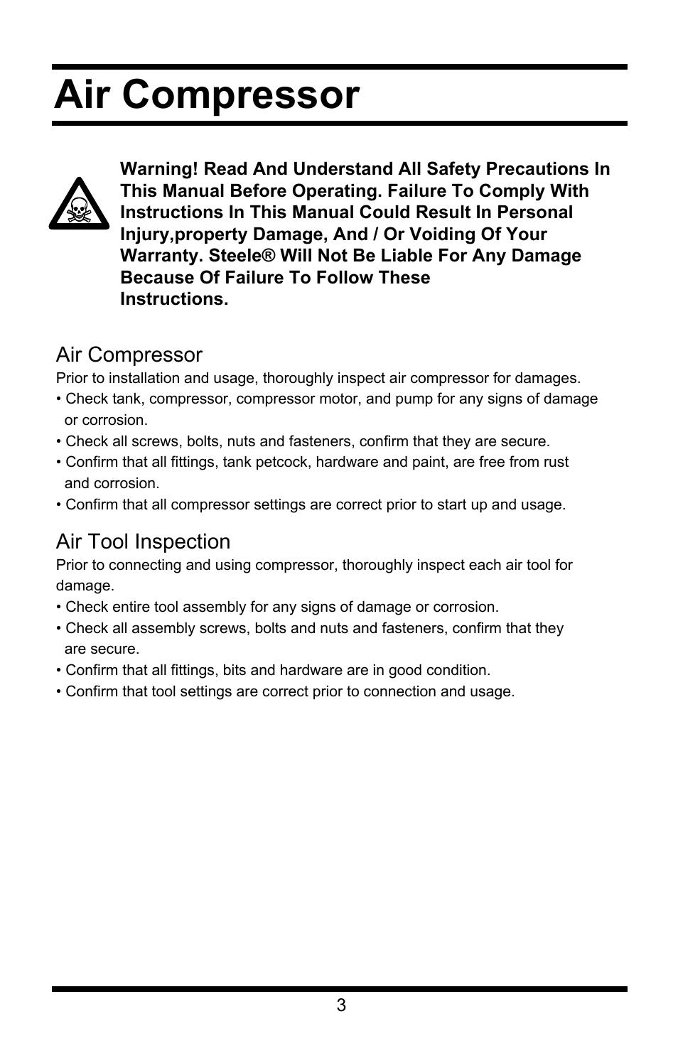Air compressor | Steele Products SP-CE355AT User Manual | Page 3 / 32