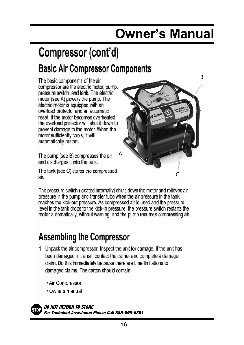 Owner’s manual | Steele Products SP-CE355TM User Manual | Page 16 / 32