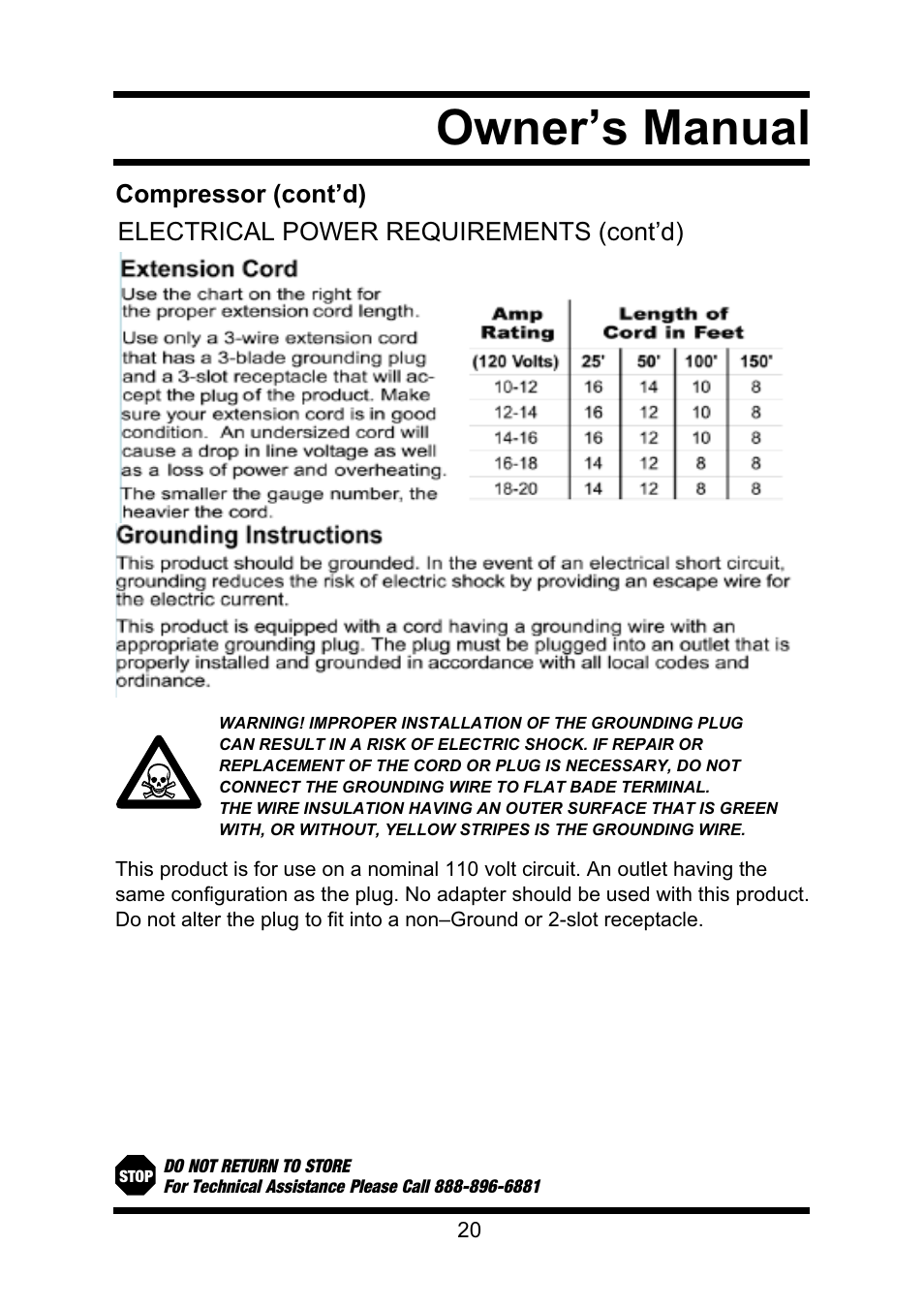 Owner’s manual | Steele Products SP-CE355TM User Manual | Page 20 / 32