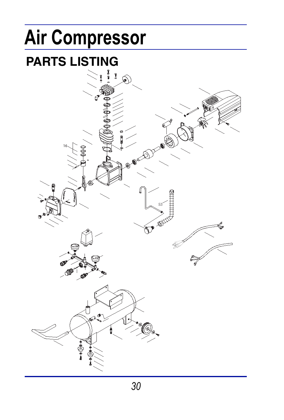 Air compressor, Parts listing | Steele Products SP-CE356M User Manual | Page 30 / 33