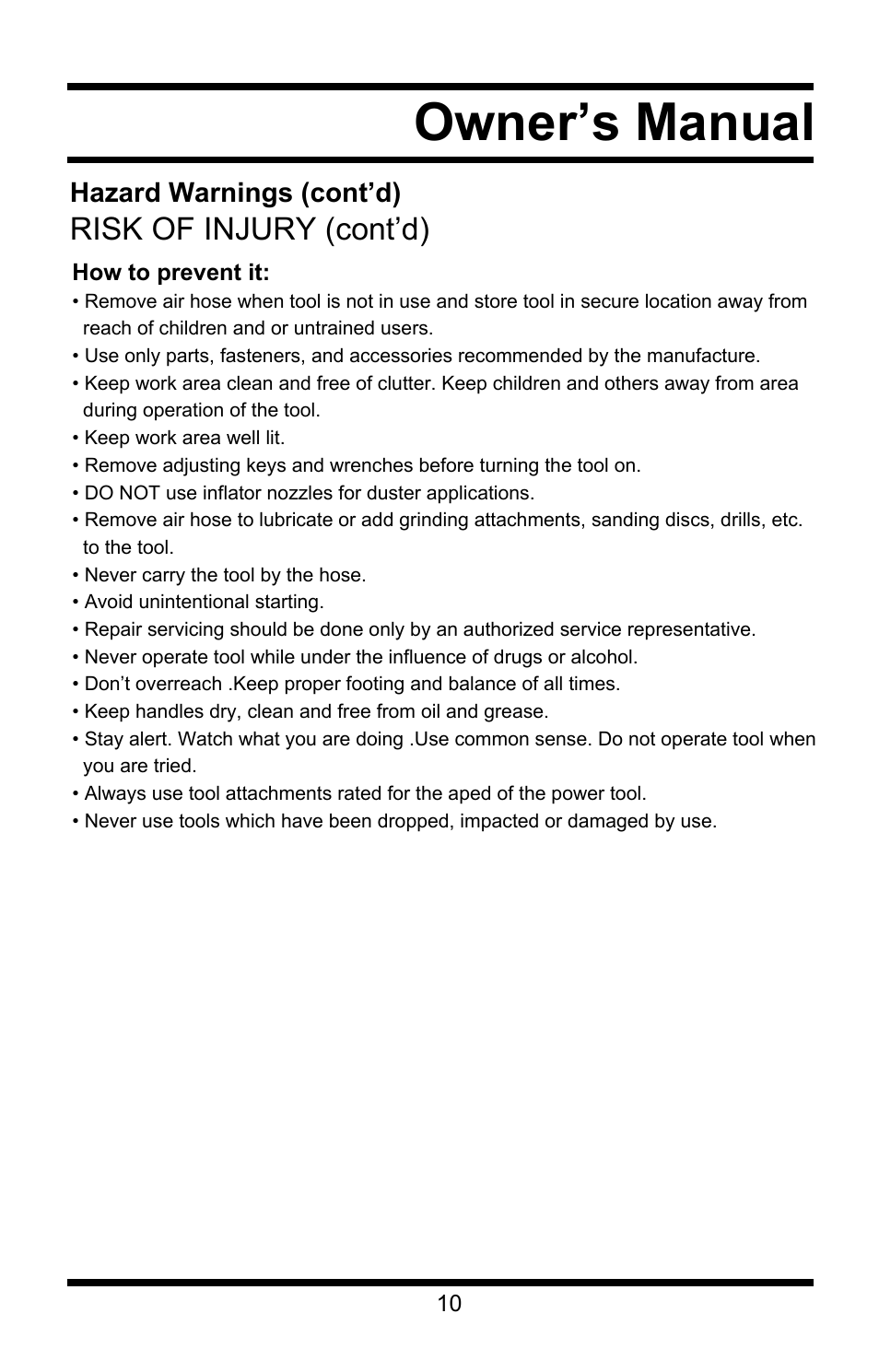 Owner’s manual | Steele Products SP-CE358TM User Manual | Page 10 / 33