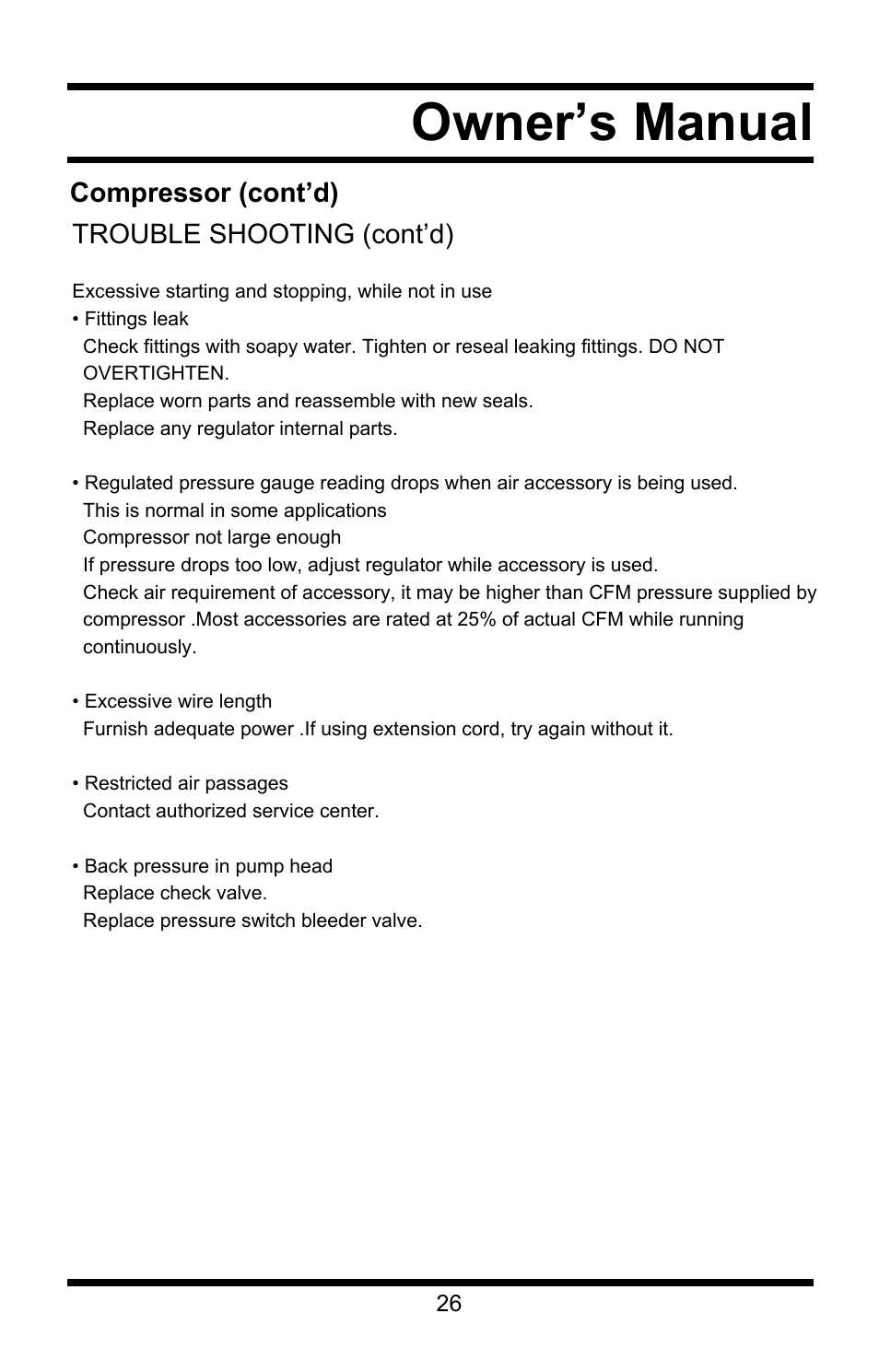 Owner’s manual | Steele Products SP-CE358TM User Manual | Page 26 / 33