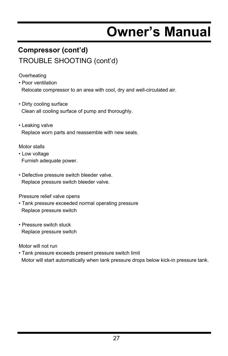 Owner’s manual | Steele Products SP-CE358TM User Manual | Page 27 / 33