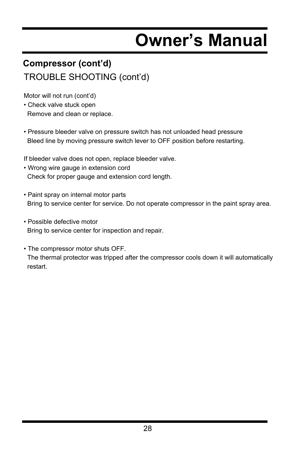 Owner’s manual | Steele Products SP-CE358TM User Manual | Page 28 / 33