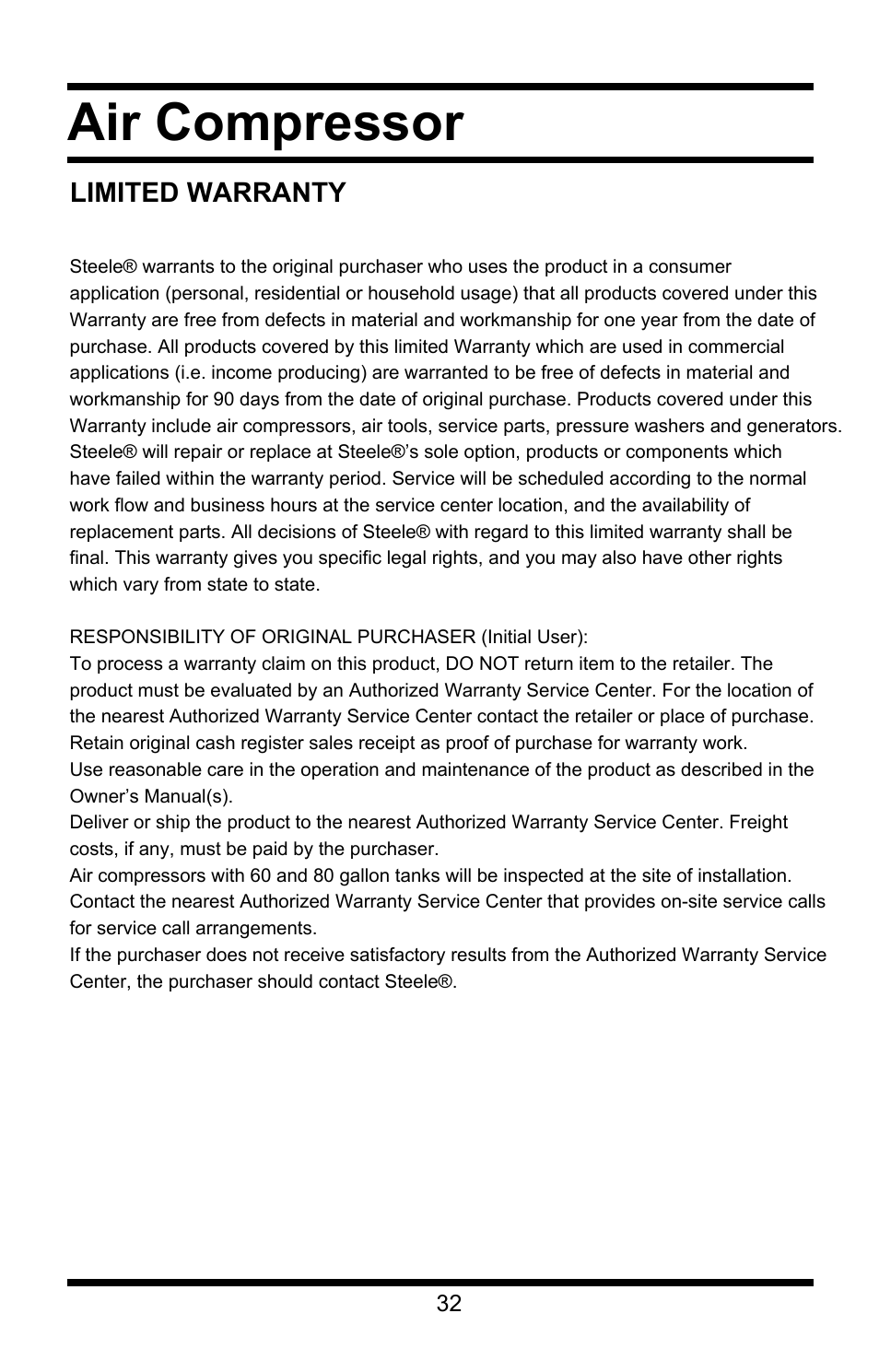 Air compressor | Steele Products SP-CE358TM User Manual | Page 32 / 33