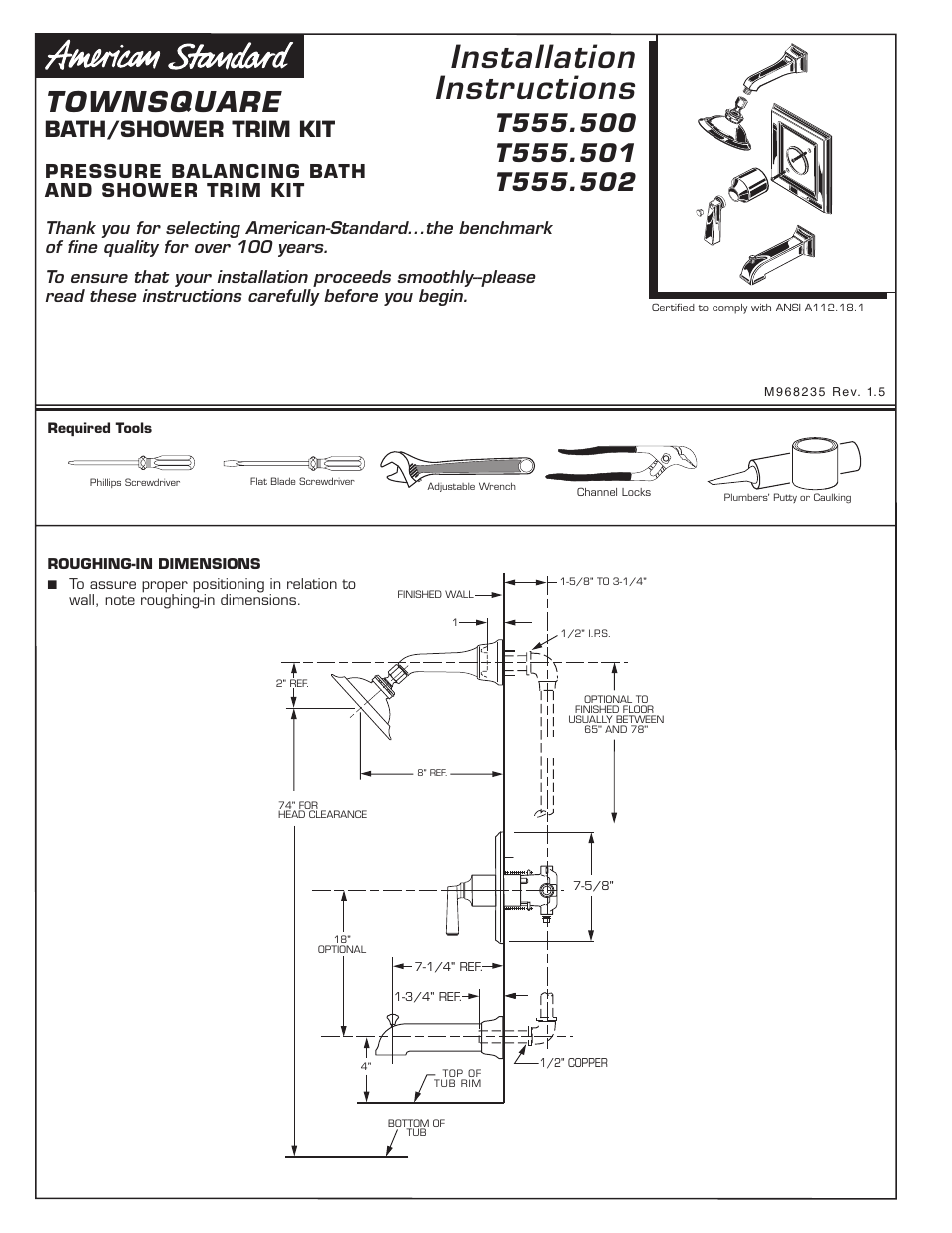 American Standard TOWNSQUARE T555.502 User Manual | 3 pages