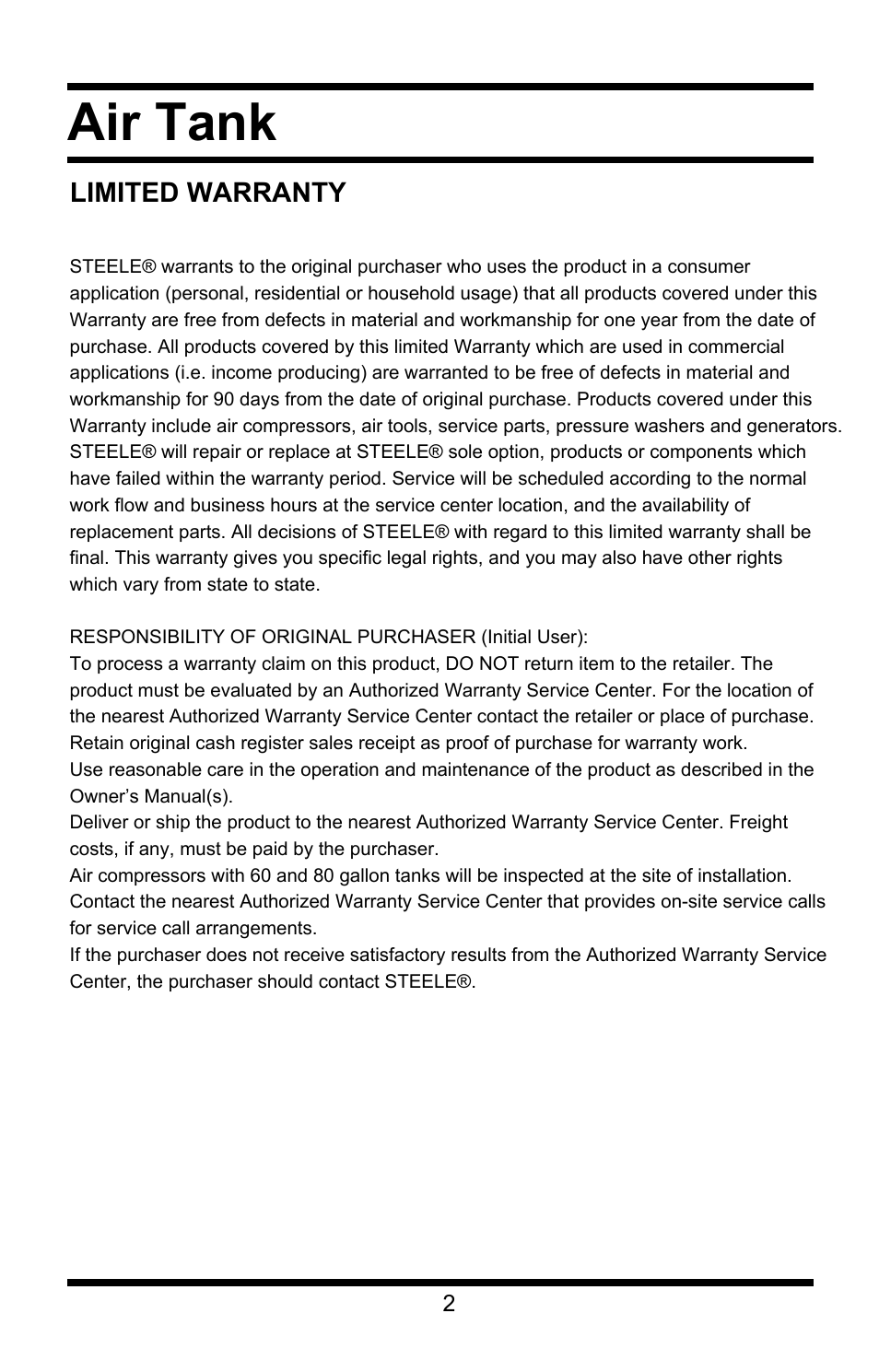 Air tank | Steele Products SP-CT11 User Manual | Page 2 / 7