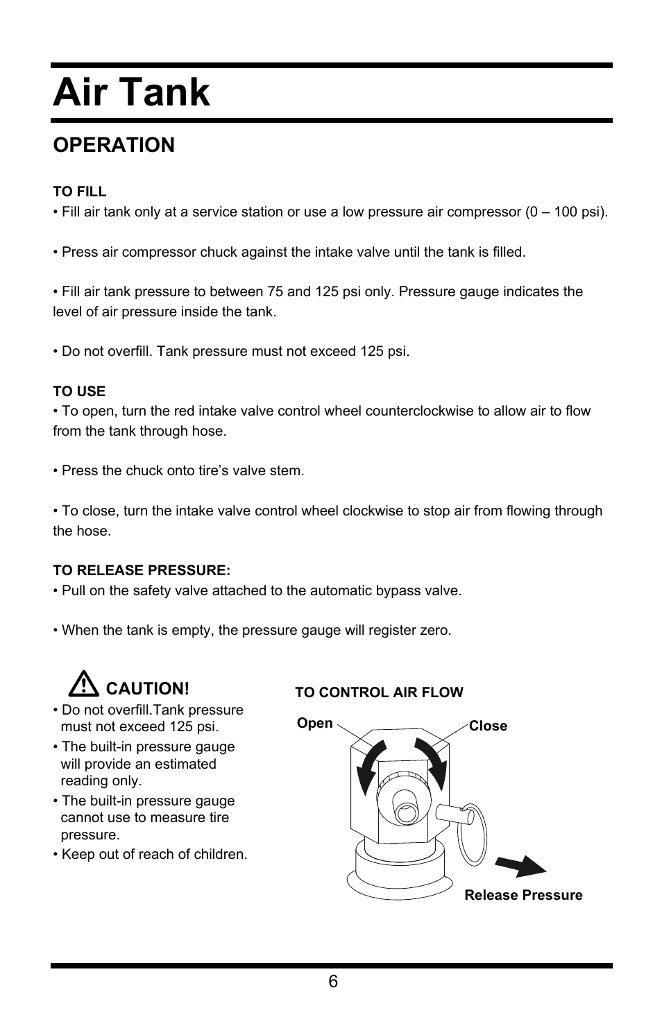 Air tank, Operation | Steele Products SP-CT11 User Manual | Page 6 / 7