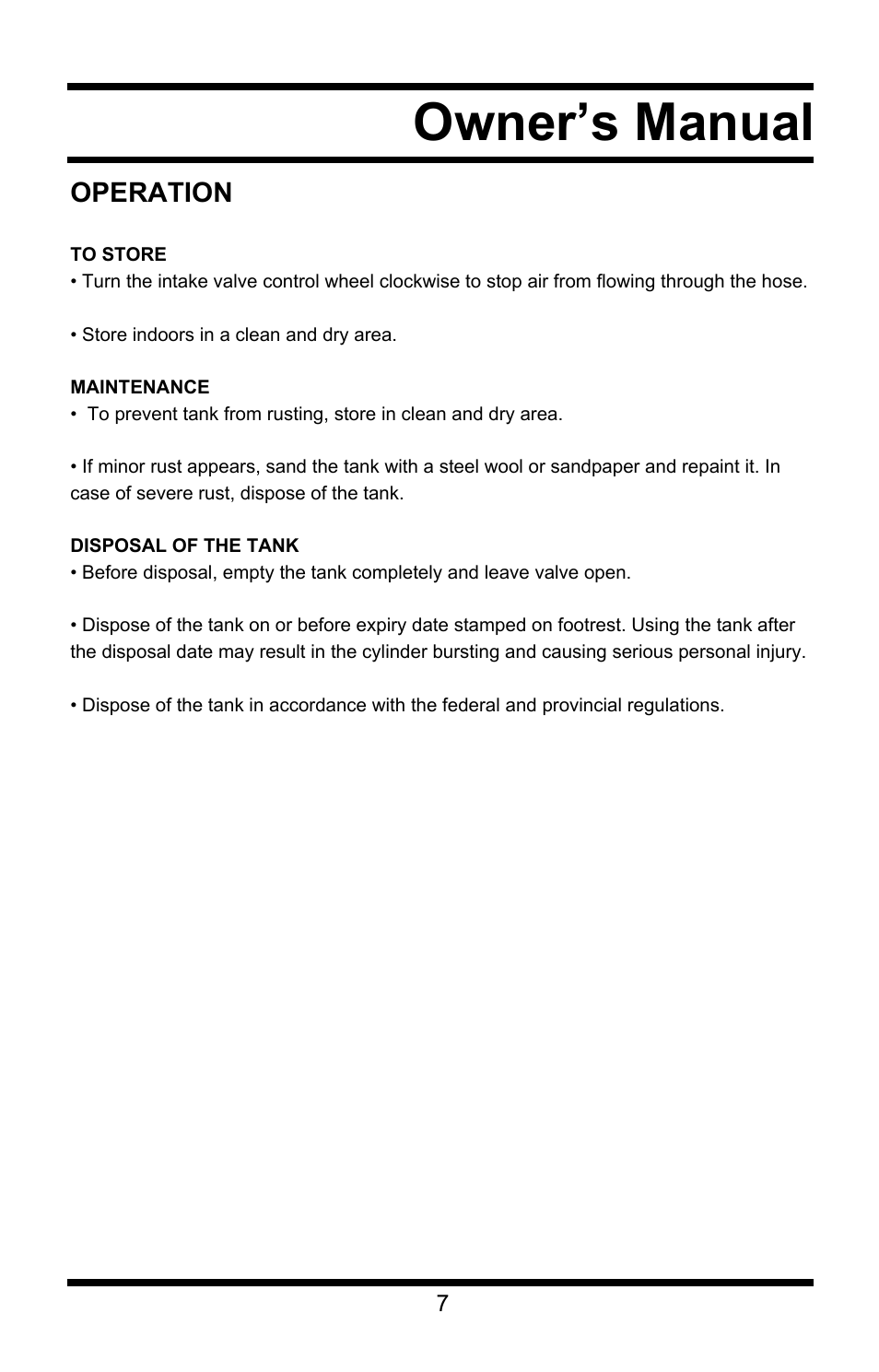 Owner’s manual, Operation | Steele Products SP-CT11 User Manual | Page 7 / 7