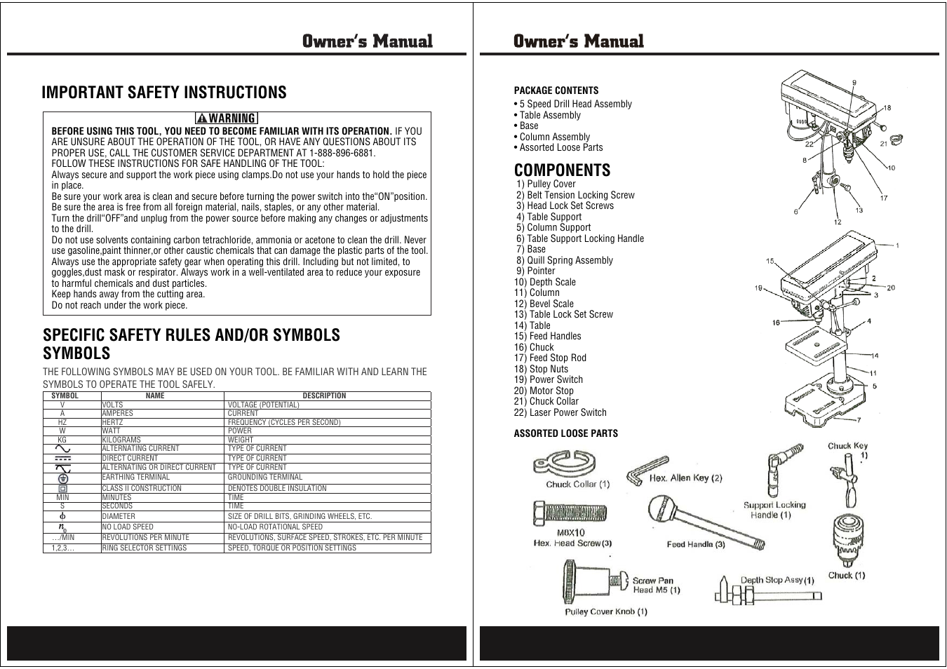 Specific safety rules and/or symbols symbols, Important safety instructions, Components | Steele Products SP-PB208 User Manual | Page 4 / 9