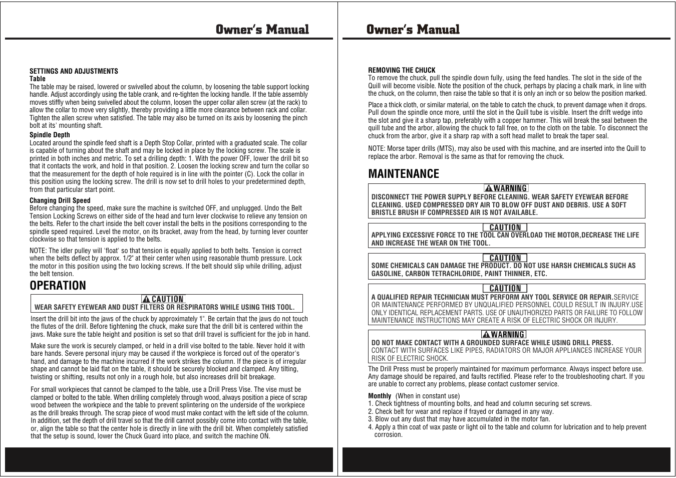 Operation, Maintenance | Steele Products SP-PB208 User Manual | Page 6 / 9