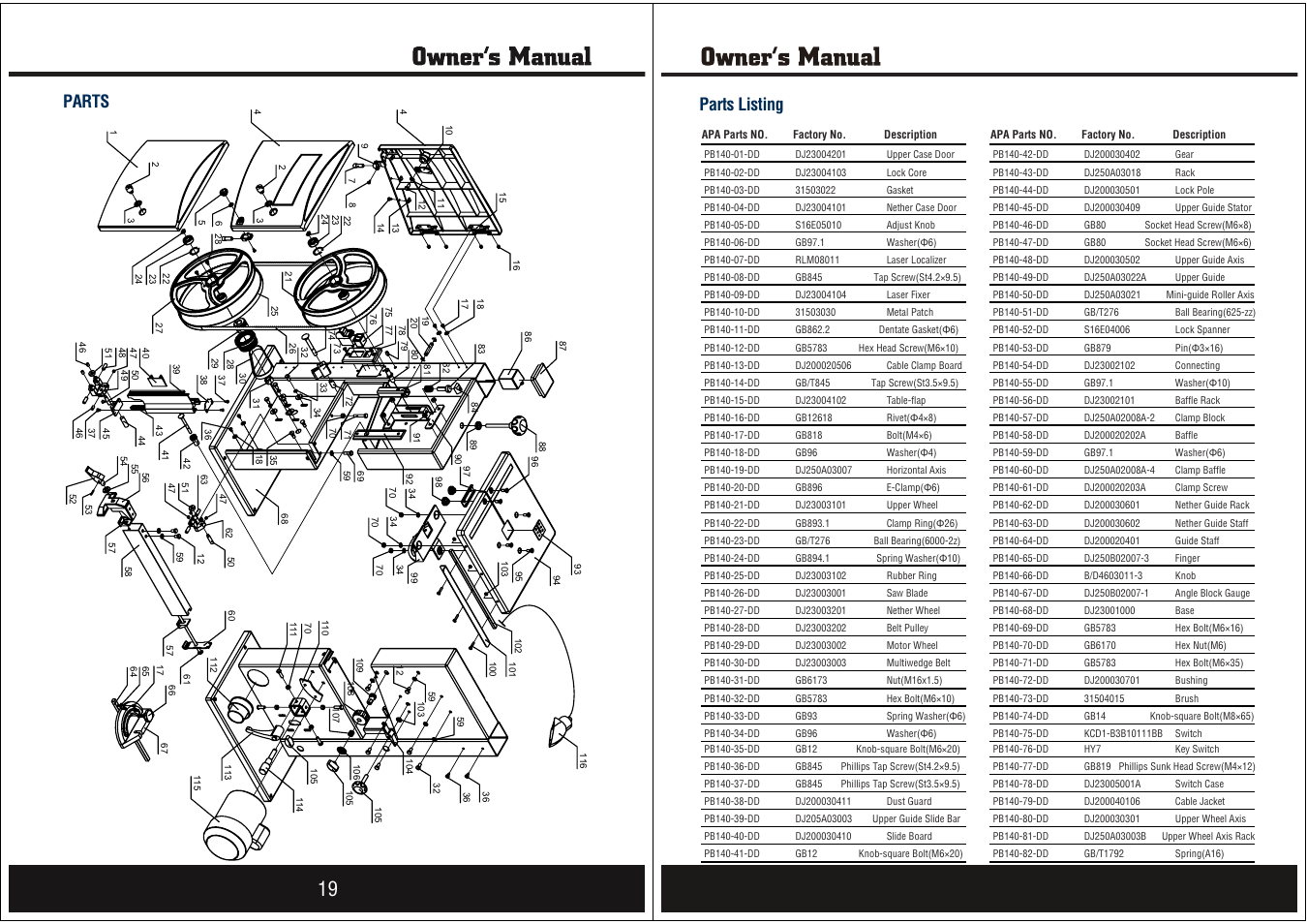 Parts, Parts listing | Steele Products SP-PB140 User Manual | Page 10 / 12